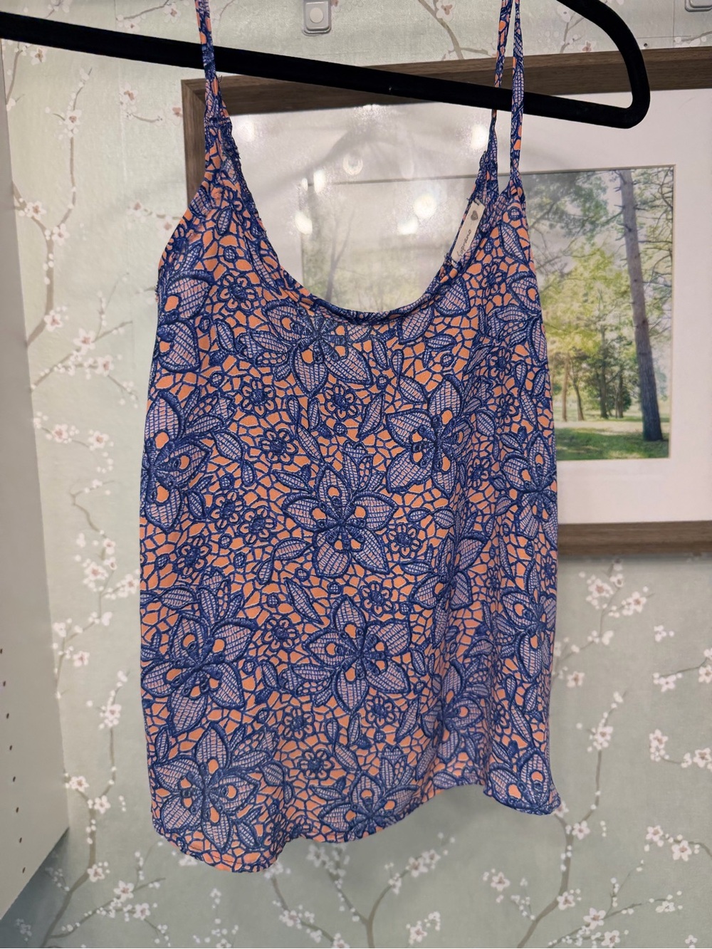 Soprano Blue Floral Print Tank Top on Peach